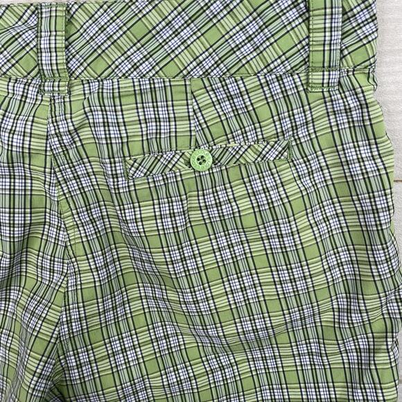 Lole Bermuda Shorts Womens 10 Green Plaid Roll Up Leg Stretch Water Resistant - Picture 11 of 11